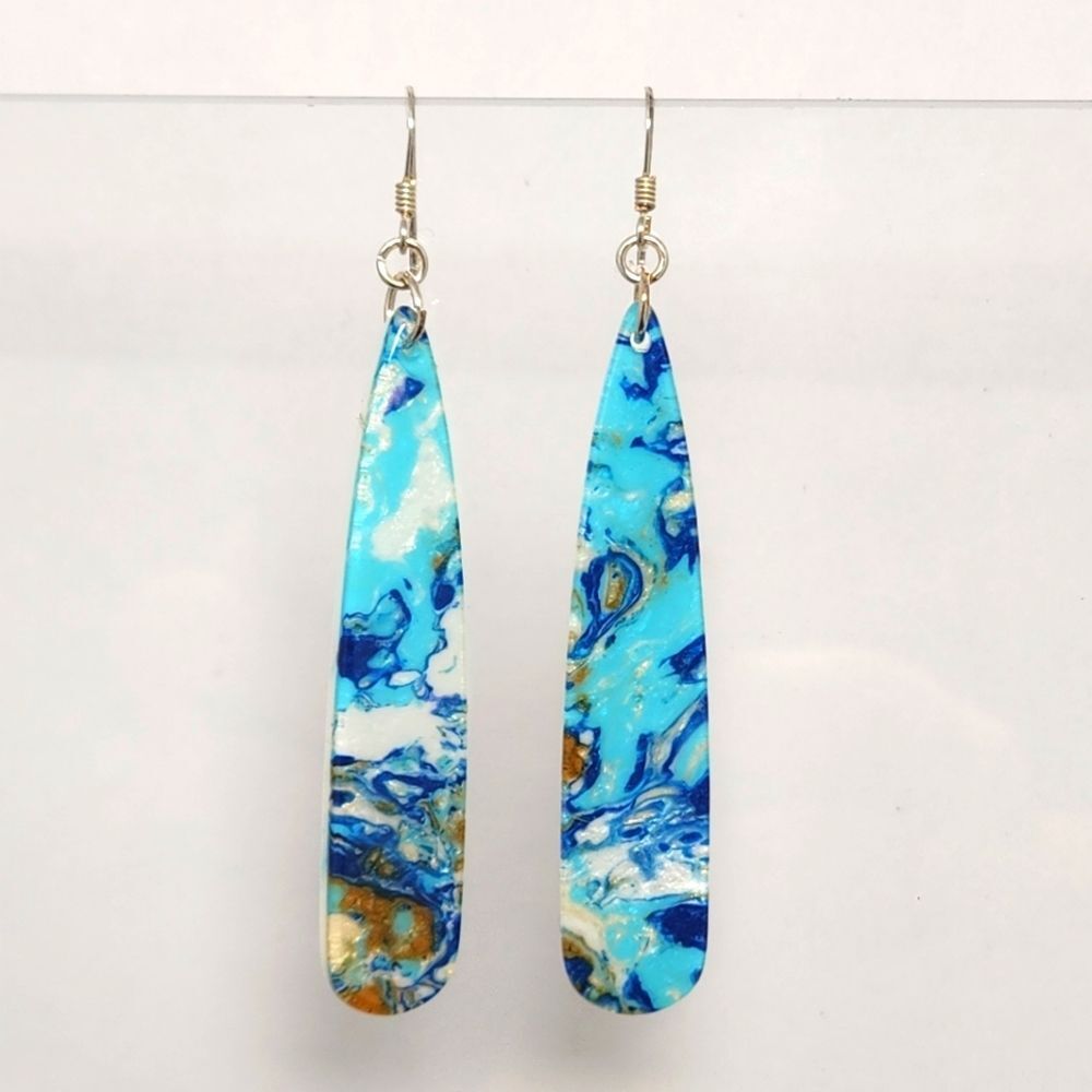 Drop Earrings Ocean Blue On Sterling Silver Earwires Lightweight Long Dangle